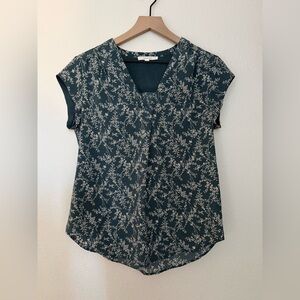 Fun 2 Fun Teal Floral V-Neck Blouse